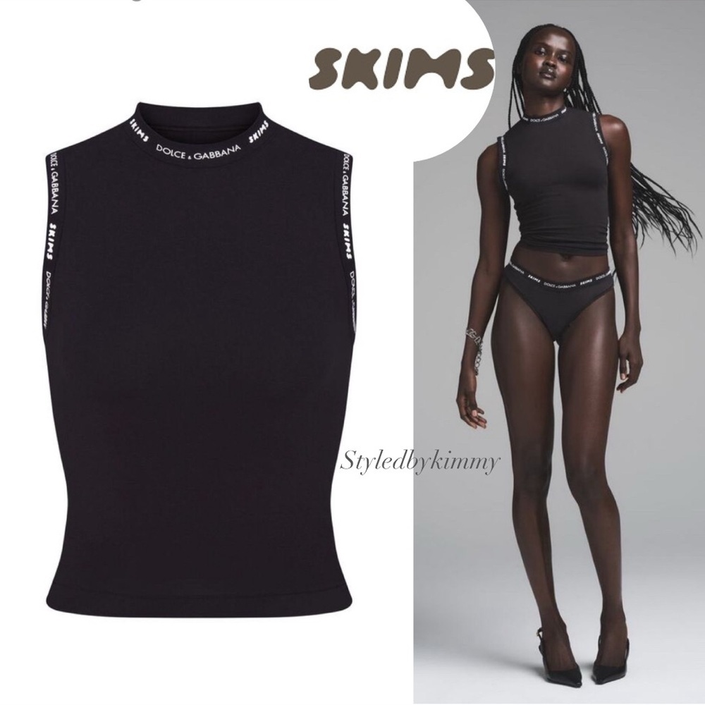 NWT Skims x Dolce&Gabbana Cotton Jersey Mock Neck Tank SMALL or XS Onyx - Picture 8 of 8